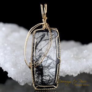 Black Tourmalinated Quartz Crystal Pendant 14k 'Ascending'