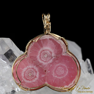 Rhodochrosite Stalactite Trio Crystal Pendant 14k