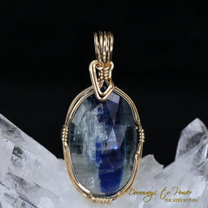 Blue Kyanite in Quartz Pendant 14k