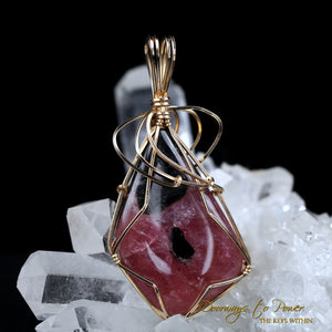 Rhodonite Crystal Pendant 14k