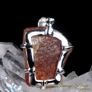 Sunstone Crystal Dragon Pendant Hand Carved SS 'Pure Manifestation'