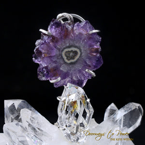 Amethyst Stalactite Flower Herkimer Diamond Pendant SS