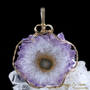 Amethyst Quartz Stalactite Flower Crystal Pendant in 14k