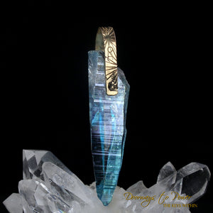 Aqua Aura Lemurian Light Language Crystal Pendant 14k