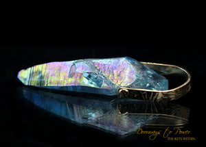 Aqua Aura Lemurian Light Language Crystal Pendant 14k