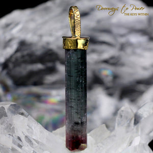 Bi Color Tourmaline Light Language Pendant Crystal 22k Gold