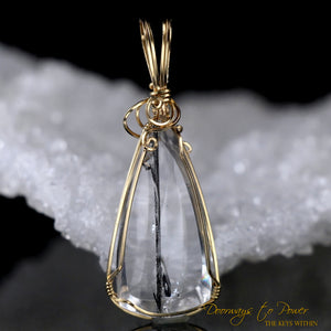Black Tourmalinated Quartz Crystal Pendant 14k 'Ascending'