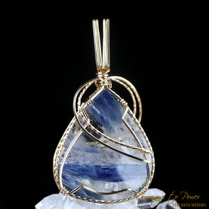 Blue Kyanite & Quartz Crystal Pendant 14k Reiki Healing