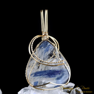 Blue Kyanite & Quartz Crystal Pendant 14k Reiki Healing
