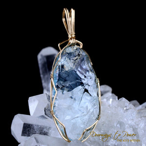 Blue Prism of Lyra Andara Crystal Pendant 7th Density 14k