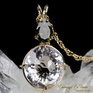 Danburite Radiant Heart & Moldavite Pendant 14k