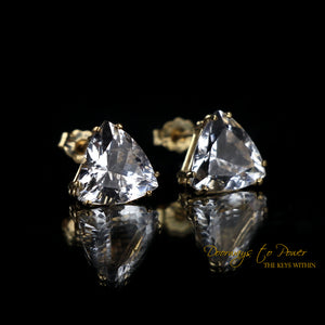Danburite Trillion Crystal Energy Earrings 14k Gold