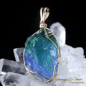 Electric Blue Atlantean & Emerald Tablets Bi Color Pendant 14k