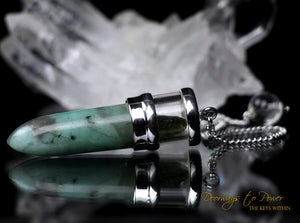 Emerald Moldavite Crystal Pendulum .925 SS