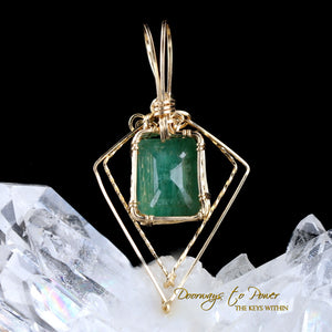 Green Emerald Crystal Pendant 14k 'Heart Center'