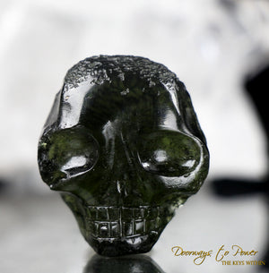 Moldavite Hand Carved Crystal Skull 'Aurixia'