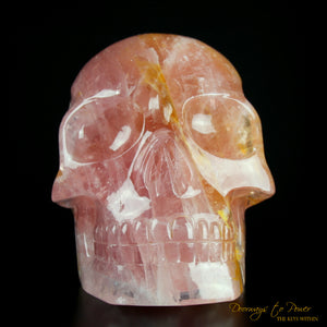 hand carved by Leandro De Souza XL Rose Quartz Golden Healer Crystal Skull