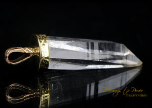 Lemurian Light Language Laser Quartz Crystal Pendant 22k