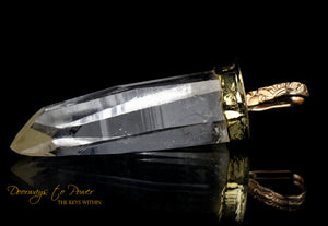 Lemurian Light Language Laser Quartz Crystal Pendant 22k
