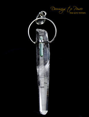 Lemurian Seed Laser Quartz Crystal Pendant & Green Tourmaline
