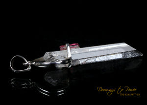 Lemurian Light Quartz Pink Tourmaline Crystal Pendant SS
