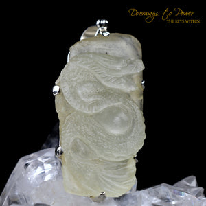 Libyan Desert Glass Crystal Dragon Pendant (Hand Carved)