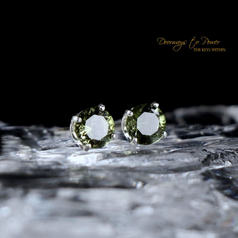 Moldavite Gemstone Crystal Earrings in SS 