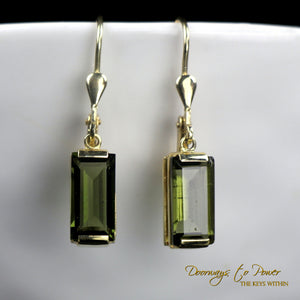 Moldavite Gemstone Crystal Earrings in 14k Gold