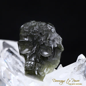 Moldavite Hand Carved Crystal Skull Axiomar
