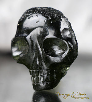 Moldavite Hand Carved Crystal Skull 'Aurixia'