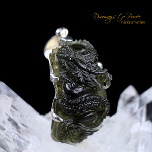Moldavite Tektite Dragon Pendant Hand Carved 'Museum Quality'