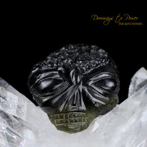 Moldavite Hand Carved Crystal Skull 'Defender of Man'