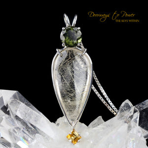 Moldavite Rutilated Quartz Yellow Tourmaline Crystal Pendant