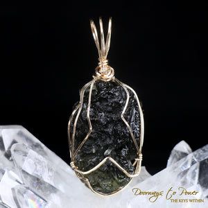 Moldavite Tektite Dragon Pendant 14k