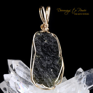 Moldavite Tektite Dragon Pendant Hand Carved 14k