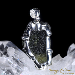 Moldavite Tektite Dragon Crystal Pendant Sterling Silver