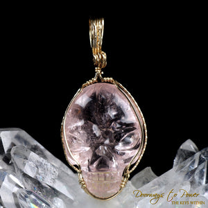 Leandro De Souza Morganite Hand Carved ET Crystal Skull Pendant 14k