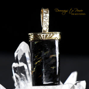 Nuummite Light Language Crystal Pendant ™ 22k Gold