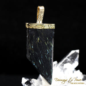 Nuummite Light Language Crystal Pendant ™ 22k Gold