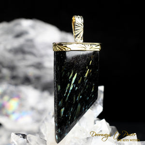 Nuummite Light Language Crystal Pendant ™ 22k Gold