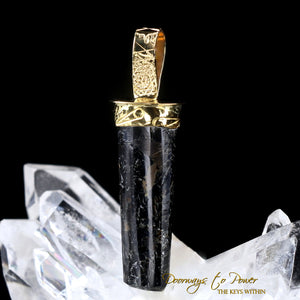 Nuummite Light Language Crystal Pendant ™ 22k Gold