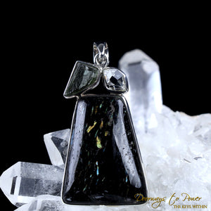 Nuummite Moldavite Herkimer Diamond Pendant SS