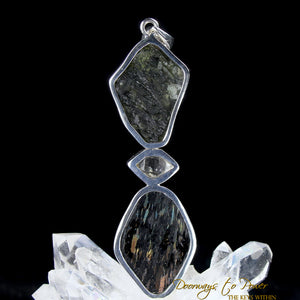 Nuummite Moldavite Herkimer Diamond Pendant SS