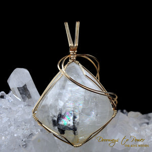 Petalite Crystal Pendant with Rainbows 14k