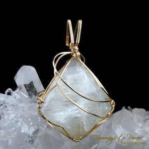 Petalite Crystal Pendant with Rainbows 14k