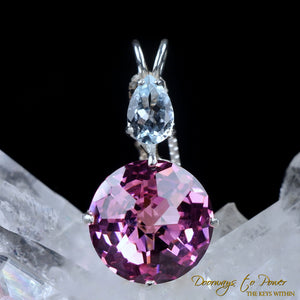 Pink Garnet Aquamarine Radiant Heart Crystal Pendant Sterling Silver