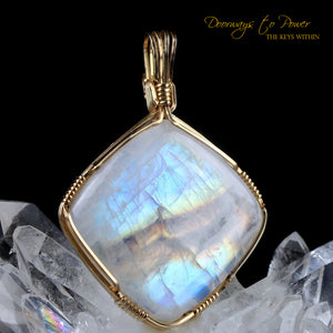 Rainbow Moonstone Crystal Pendant 14k Gold
