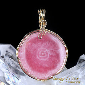 Rhodochrosite Crystal Pendant 14k
