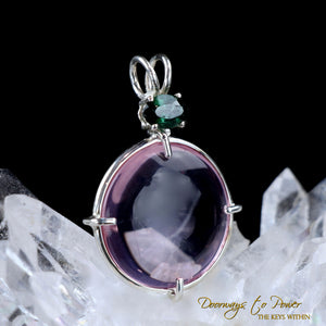 Ruby lavender Quartz Green Tourmaline Crystal Pendant SS
