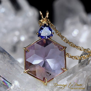 Ruby Lavender Quartz Crystal Pendant with Tanzanite in 14k Gold